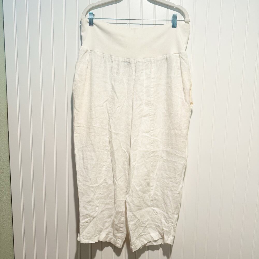 Manan White Linen Pull On Pants Size XL